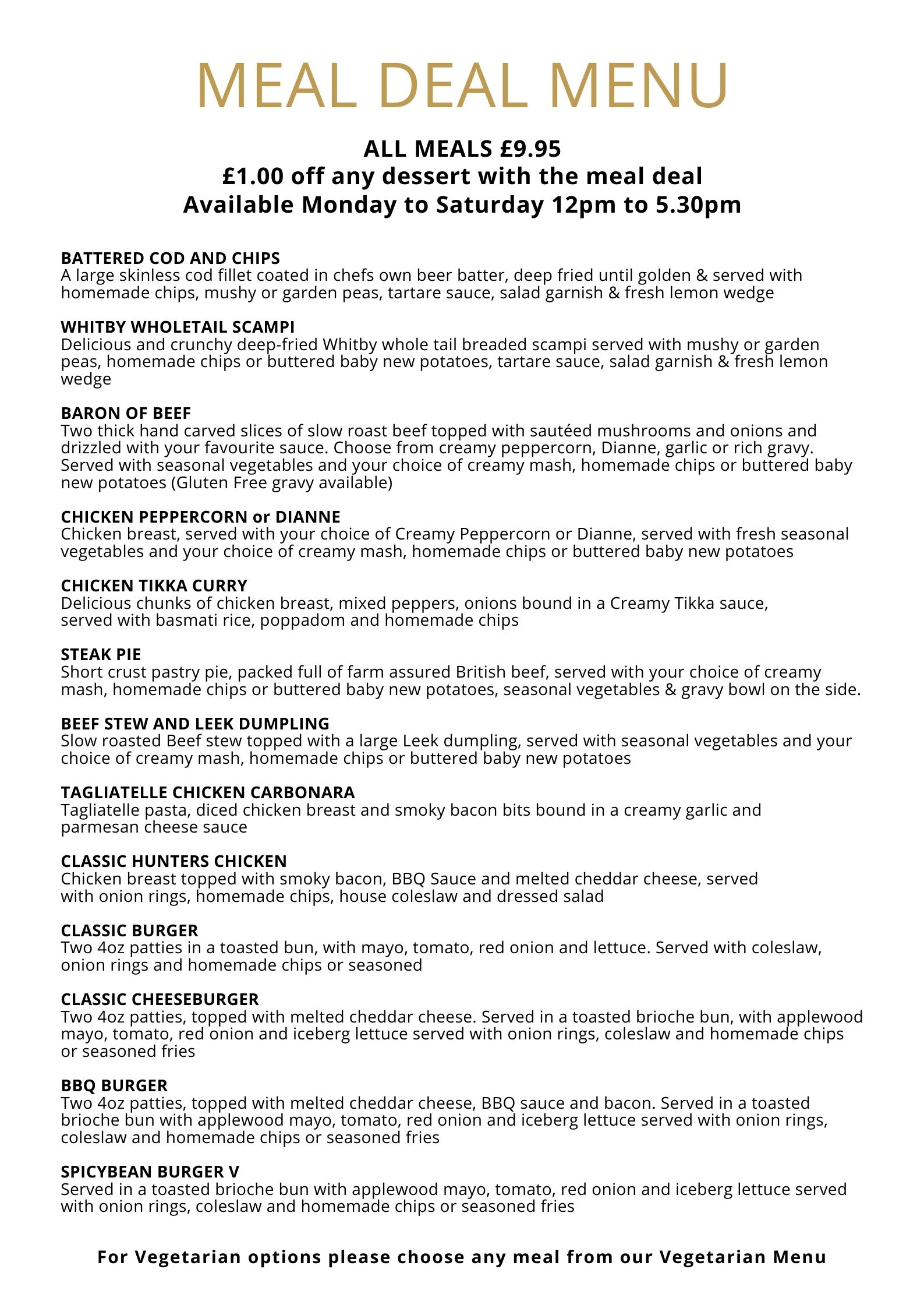 Meal Deal Menu Main Menus